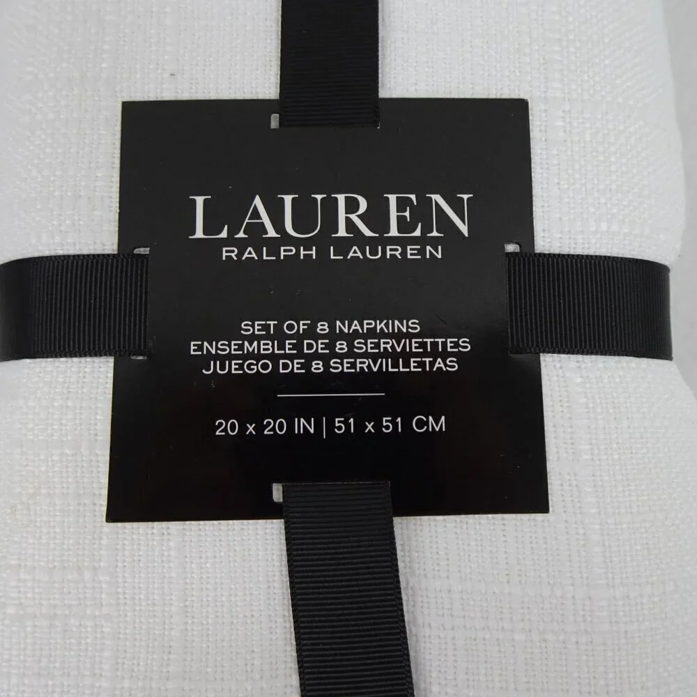 Ralph Lauren Set of 8 White Cloth Napkins New Dinner Dining Holiday Entertaining
